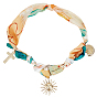 Colliers ras du cou en polyester pour femmes, Colliers avec pendentif soleil en alliage et croix en acier inoxydable et strass