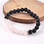 Natural Lava Rock Beaded Stretch Bracelets, with Gemstone Beads and Brass Findings, Platinum