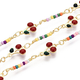 Латунные эмалевые цепочки из вишневых звеньев, с бисером, пайки, без кадмия, без никеля и без свинца, с катушкой, реальный 18 k позолоченный