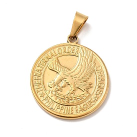 Vacuum Plating 201 Stainless Steel Coin Pendants, Flat Round with Eagle