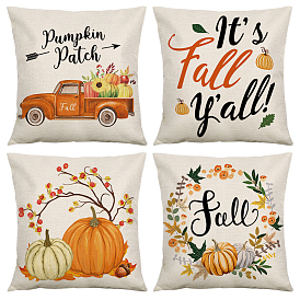 Thanksgiving Day Theme Linen Pillow Covers, Square with Pumpkin/Car Pattern