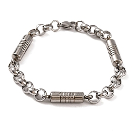 304 Stainless Steel Column Rolo Chain Bracelets, with 201 Stainless Steeel Findings