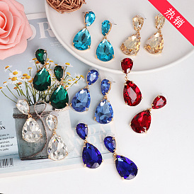 Stylish Waterdrop Earrings with Glass Pendants in 7 Colors - Versatile Fashion Accessory
