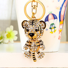 Cute Tiger Keychain with Rhinestones for Women, Luxury Car Keyring Pendant