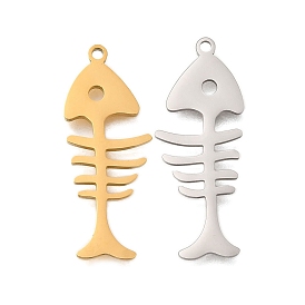 304 Stainless Steel Pendants, Laser Cut, Fishbone Charm