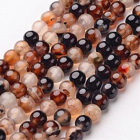 Agate à rayures naturelles / brins de perles d'agate, ronde, teints et chauffée