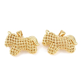 Brass Micro Pave Clear Cubic Zirconia Pendants, Hollow Horse Charms