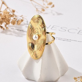 Овальное 304 открытое манжетное кольцо из нержавеющей стали, с круглыми пластиковыми искусственными жемчужинами