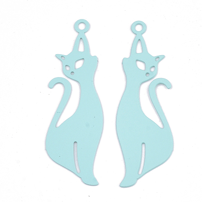 430 Stainless Steel Kitten Pendants, Spray Painted, Etched Metal Embellishments, Cat Silhouette Shape