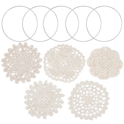 Cup Mat Cotton Coaster, Crochet Cotton Lace Coasters, for Drinks Home Decoration, with Iron Linking Rings