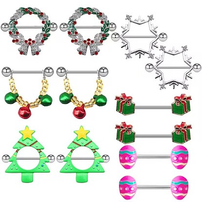 Рождественская/пасхальная тема 316l хирургические кольца для сосков из нержавеющей стали, цвет нержавеющей стали