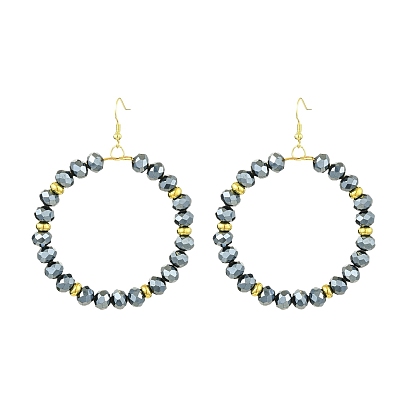 Electroplate Glass Dangle Earrings, with 304 Stainless Steel Earring Hooks, Ring