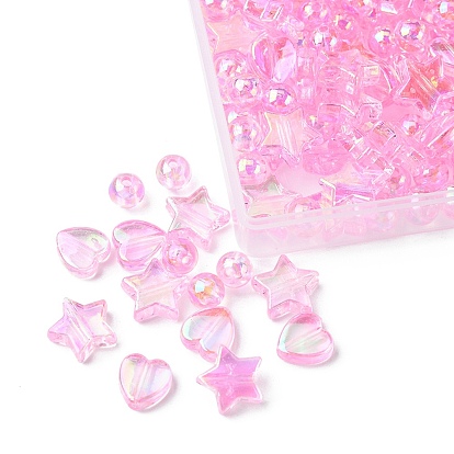 200Pcs Eco-Friendly Transparent Acrylic Beads, Heart, Dyed, AB Color