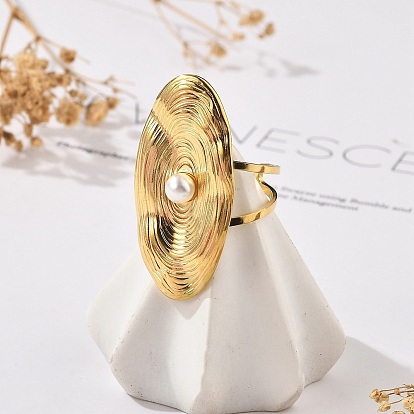 Овальное 304 открытое манжетное кольцо из нержавеющей стали, с круглыми пластиковыми искусственными жемчужинами