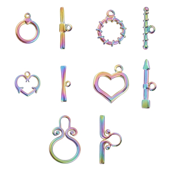 PVD Vacuum Plating 304 Stainless Steel Toggle Clasps, Mixed Shapes