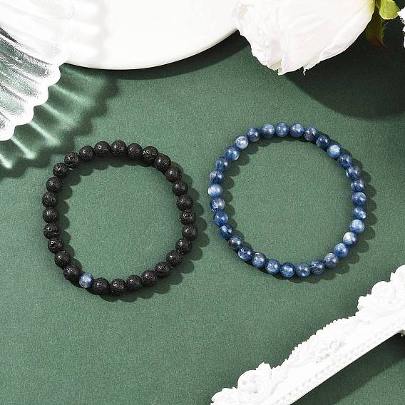 2шт. браслеты из круглых бусин натурального кианита и лавового камня для мужчин и женщин