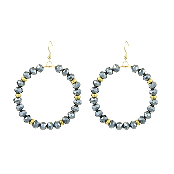 Electroplate Glass Dangle Earrings, with 304 Stainless Steel Earring Hooks, Ring