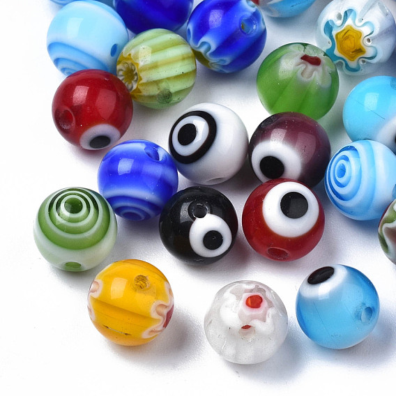 Perles au chalumeau millefiori faites à la main et perles au chalumeau mauvais œil, ronde