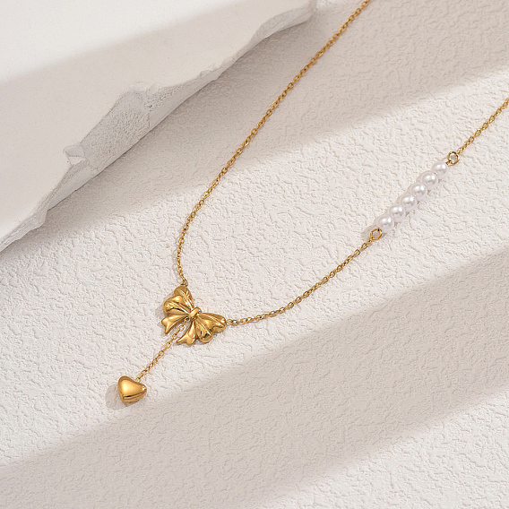 Ожерелья с подвеской в виде сердца из нержавеющей стали и искусственного жемчуга для женщин на каждый день, белые