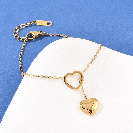 Браслеты с подвесками и сердечками из нержавеющей стали для женщин, ионное покрытие (ip)