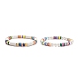2Pcs 2 Style Shell Pearl & Polymer Clay Stretch Bracelets Set, Preppy Bracelets for Women