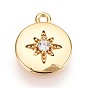 Латунные микропаве прозрачные подвески с фианитом, плоские круглые со звездой, без кадмия, без никеля и без свинца