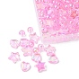 200Pcs Eco-Friendly Transparent Acrylic Beads, Heart, Dyed, AB Color
