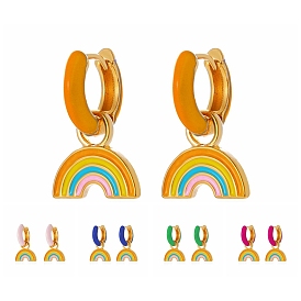 Aretes colgantes de arcoíris esmaltados, joyas de aleación de oro claro para mujer.