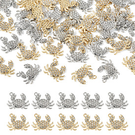40Pcs 2 Colors Alloy Rhinestone Pendants, Crab Charms, Lead Free & Cadmium Free