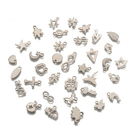 304 pendentifs de formes différentes en acier inoxydable, 7~13x6~12x1mm, Trou: 1~3x5mm