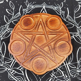 Flat Round with Star Wooden Tealight Candle Holders, Altar Candlesticks, Divination Supplies, Home Decoration