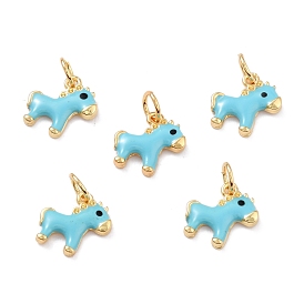  Real 18K Gold Plated Brass Charms, with Enamel and Jump Rings, Long-Lasting Plated, Horse