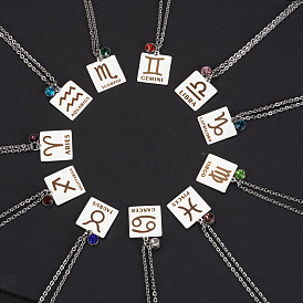 Collier à pendentif rectangle constellation, 201 carré en acier inoxydable avec collier pendentif en strass pour hommes femmes