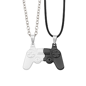 Conjunto de collares a juego con colgante de aleación de controlador de juego magnético, con cadenas portacables y cordones de imitación de cuero, para parejas mejores amigos