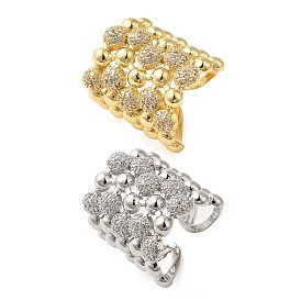 Brass Micro Pave Clear Cubic Zirconia Open Cuff Rings, Wide Band Rings for Women