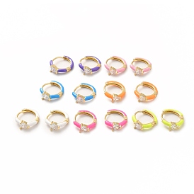 Clear Cubic Zirconia Heart Hoop Earrings with Enamel, Real 18K Gold Plated Brass Hinged Earrings for Women, Cadmium Free & Lead Free