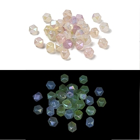 Polygon UV Plating Luminous Rainbow Iridescent Acrylic Beads, Glitter Beads, Glow in the Dark