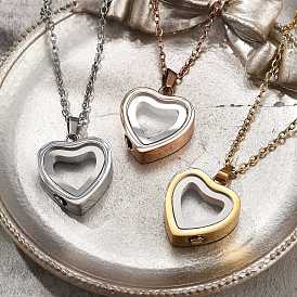 304 Stainless Steel Heart Urn Ashes Necklaces, Cable Chain Necklaces for Women