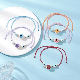 Регулируемые браслеты из стеклянных бусин, злые глаза, с нейлоновой нитью