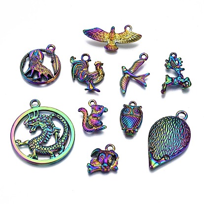 Rainbow Color Alloy Pendants, Cadmium Free & Nickel Free & Lead Free, Mixed Animal