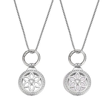 Наборы для изготовления ожерелий своими руками, включая брелоки-ключницы с плоскими круглыми стразами из сплава и цепочки из нержавеющей стали.