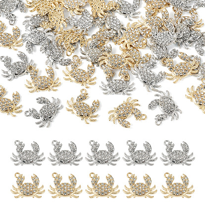40Pcs 2 Colors Alloy Rhinestone Pendants, Crab Charms, Lead Free & Cadmium Free