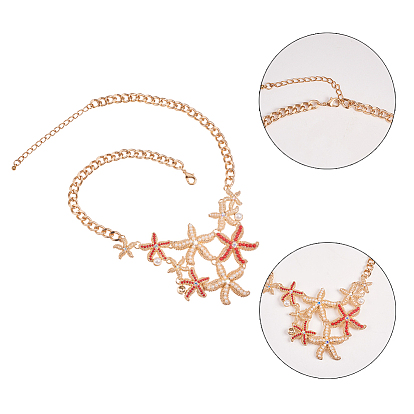Alloy Bib Statement Necklaces, with Acrylic Beads and Rhinestone, Iron Curb Chain, Starfish