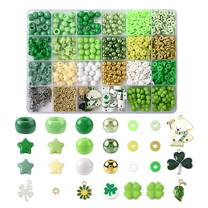 Saint Patrick's Day DIY Jewelry Making Findings Kits, including Plastic Beads, Polymer Clay Beads, Alloy Enamel Pendants, Glass Beads, Acrylic Beads, 201 Stainless Steel Charms