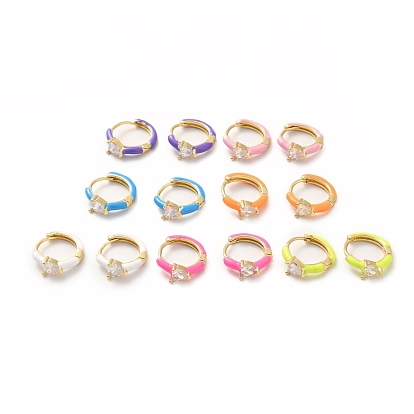 Clear Cubic Zirconia Heart Hoop Earrings with Enamel, Real 18K Gold Plated Brass Hinged Earrings for Women, Cadmium Free & Lead Free