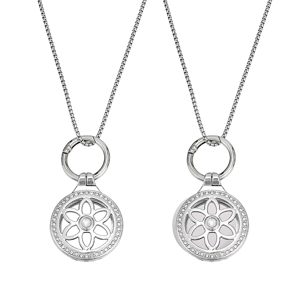 Наборы для изготовления ожерелий своими руками, включая брелоки-ключницы с плоскими круглыми стразами из сплава и цепочки из нержавеющей стали.