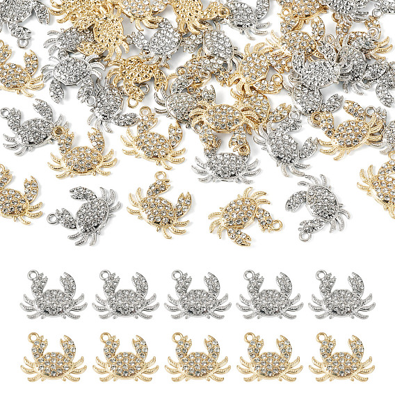 40 pcs 2 pendentifs en strass en alliage de couleurs, charmes de crabe, sans plomb et sans cadmium