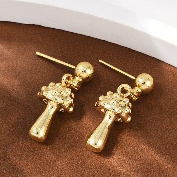 Серьги-гвоздики из латуни в форме гриба, стойки покрытие, долговечный, без свинца и без кадмия