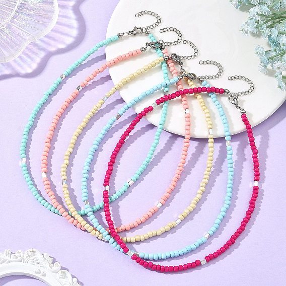 Colliers de perles de verre de 1 mm pour femmes, couleur inox