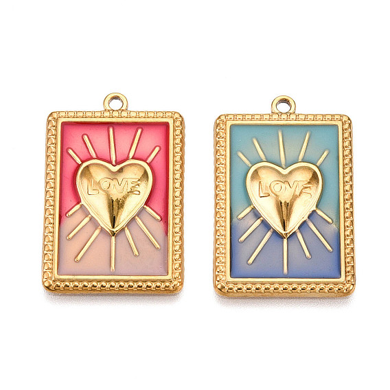 Ионное покрытие (ip) 304 подвески из нержавеющей стали, с эмалью, подвески в форме прямоугольника и сердца, реальный 18 k позолоченный